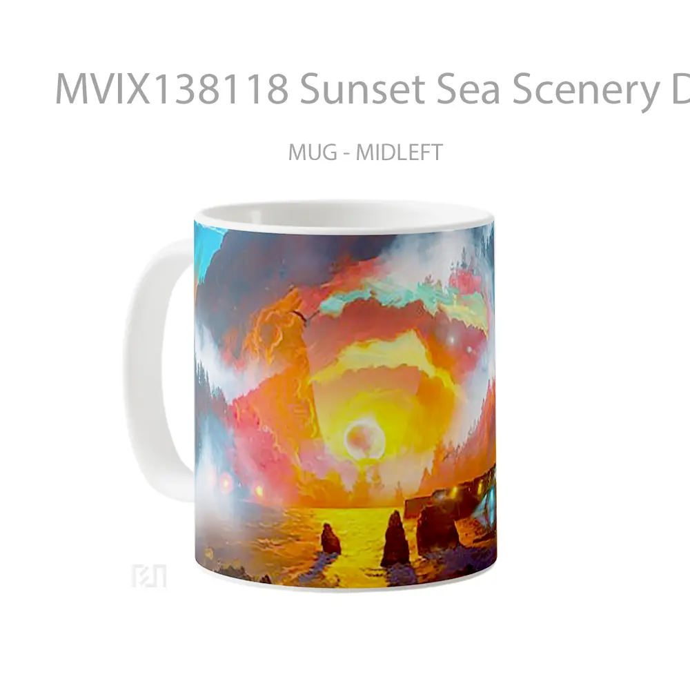 Mug Sunset Sea Scenery Digital Art Gelas Pemandangan Alam - All-side / Desain