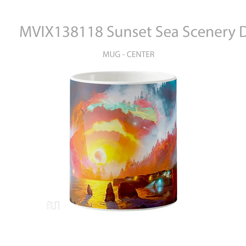Mug Sunset Sea Scenery Digital Art Gelas Pemandangan Alam