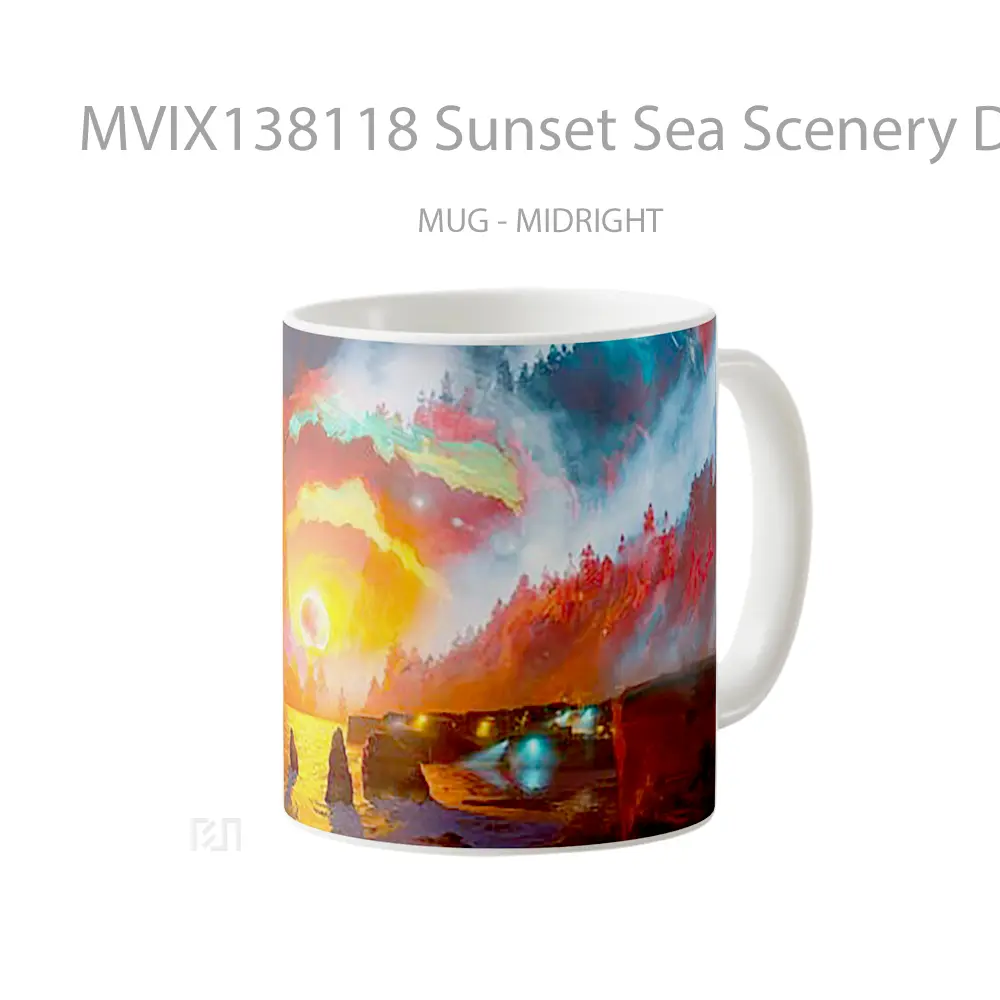 Mug Sunset Sea Scenery Digital Art Gelas Pemandangan Alam - All-side / Desain
