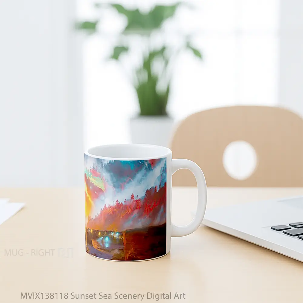Mug Sunset Sea Scenery Digital Art Gelas Pemandangan Alam - All-side / Desain