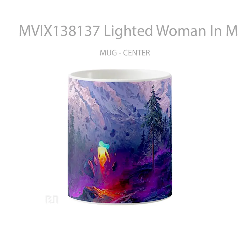 Mug Lighted Woman In Mountain Landscape Gelas Pemandangan Alam