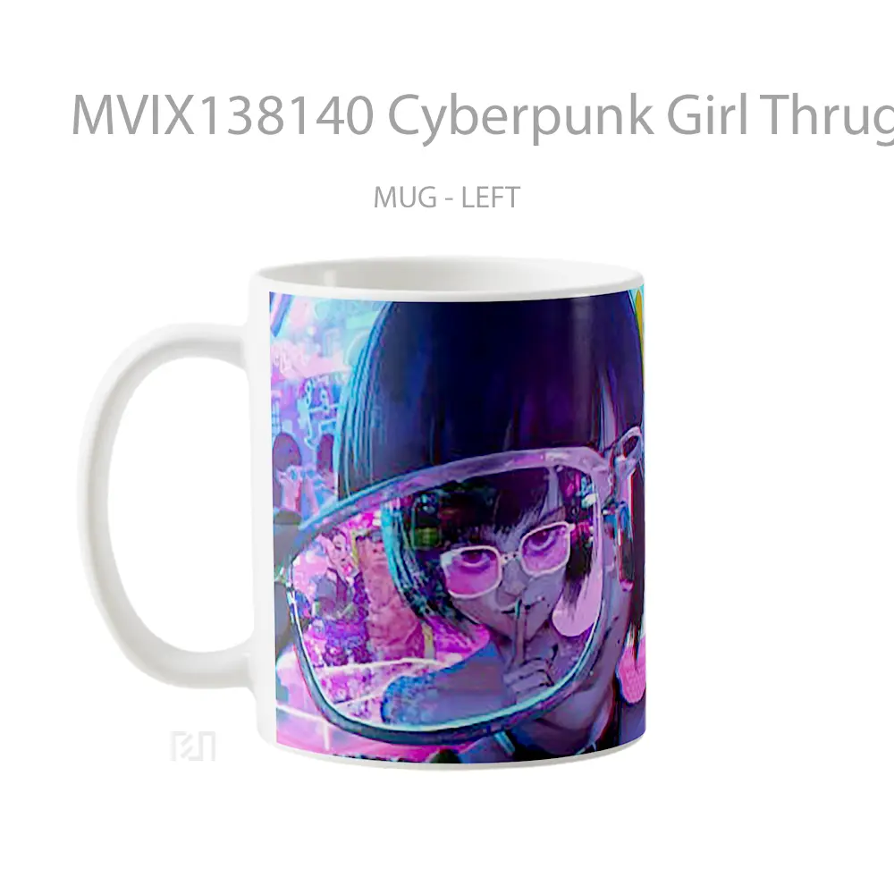 Mug Cyberpunk Girl Thrugh Glasses Cangkir Gamer - All-side / Desain