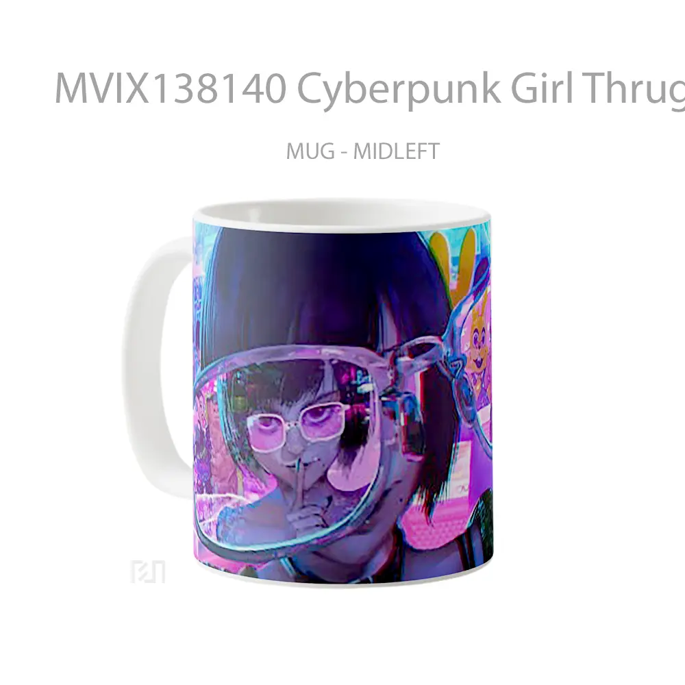 Mug Cyberpunk Girl Thrugh Glasses Cangkir Gamer - All-side / Desain