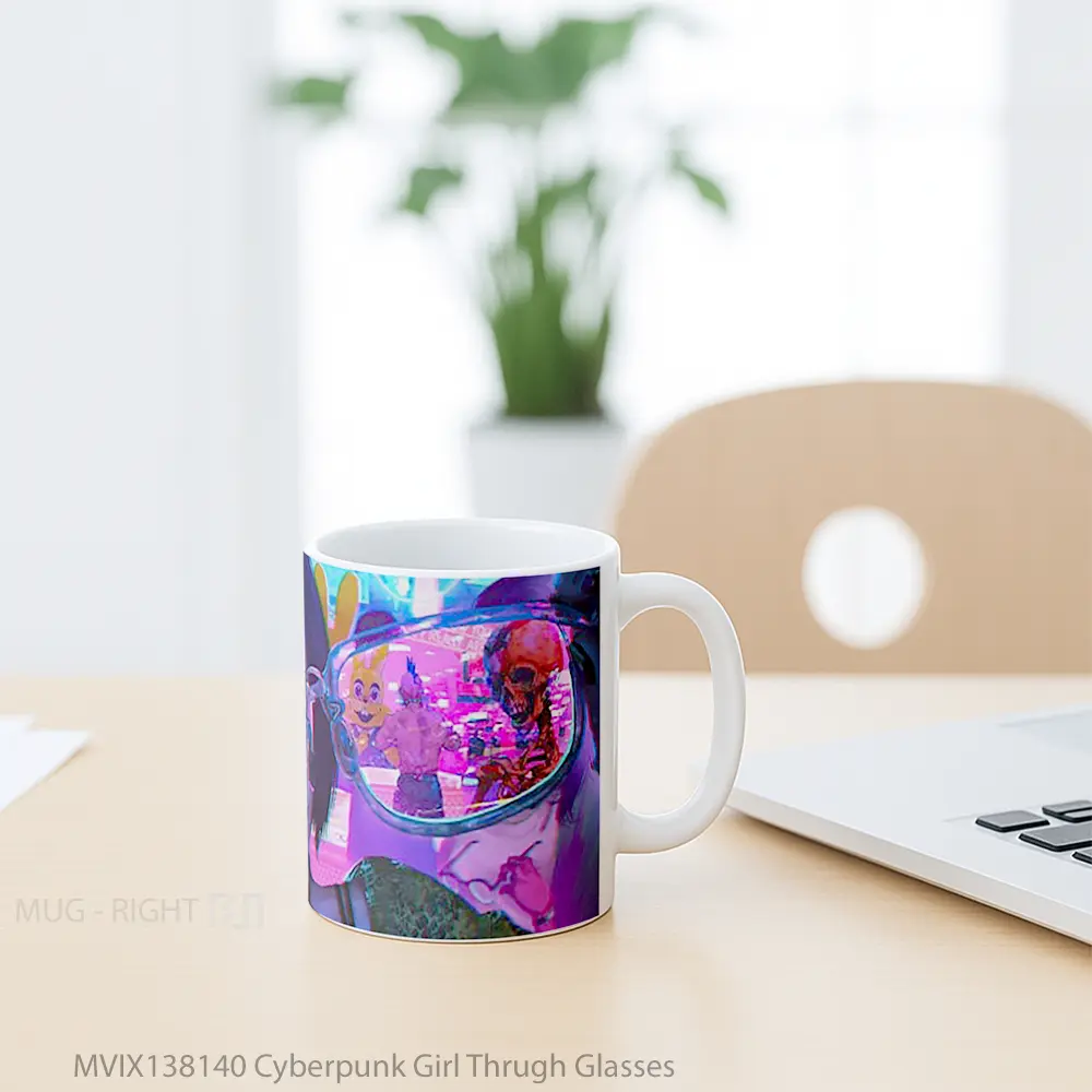 Mug Cyberpunk Girl Thrugh Glasses Cangkir Gamer - All-side / Desain