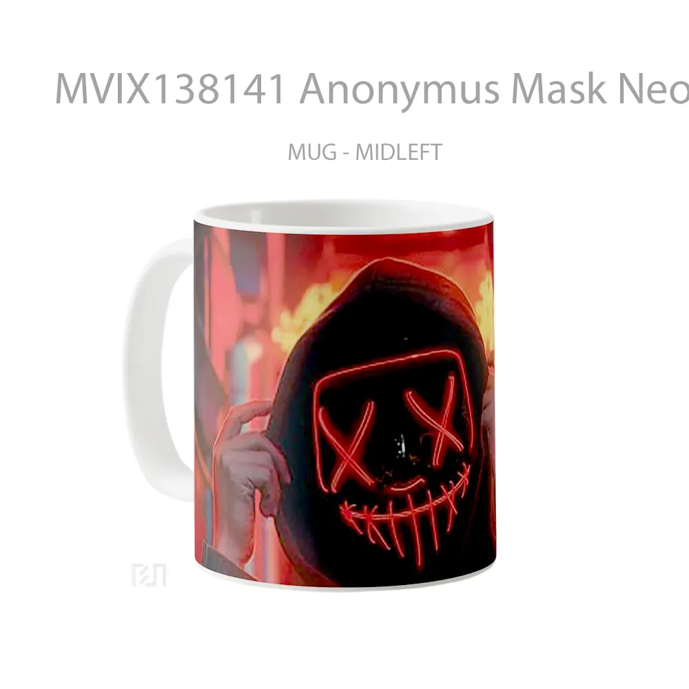 Mug Anonymus Mask Neon Gelas Keramik Unik - All-side / Desain