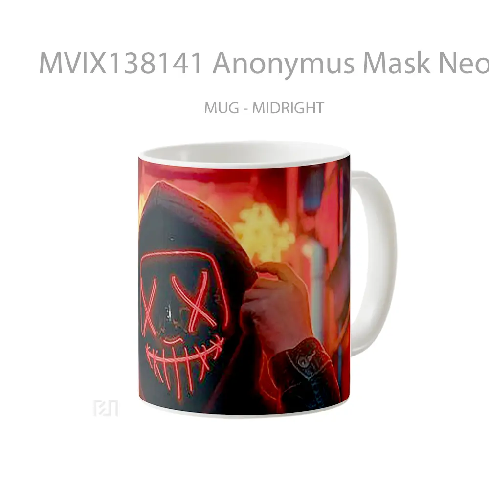 Mug Anonymus Mask Neon Gelas Keramik Unik - All-side / Desain