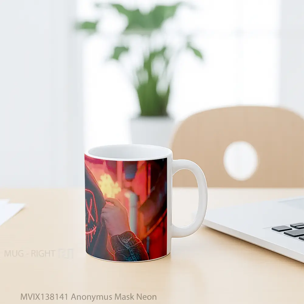 Mug Anonymus Mask Neon Gelas Keramik Unik - All-side / Desain