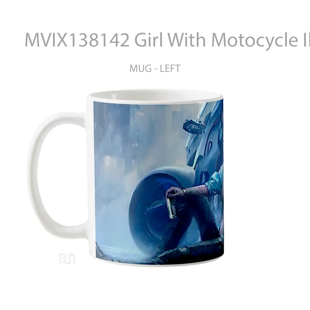 Mug Girl With Motocycle Illustration Gelas Seni Modern - All-side / Desain