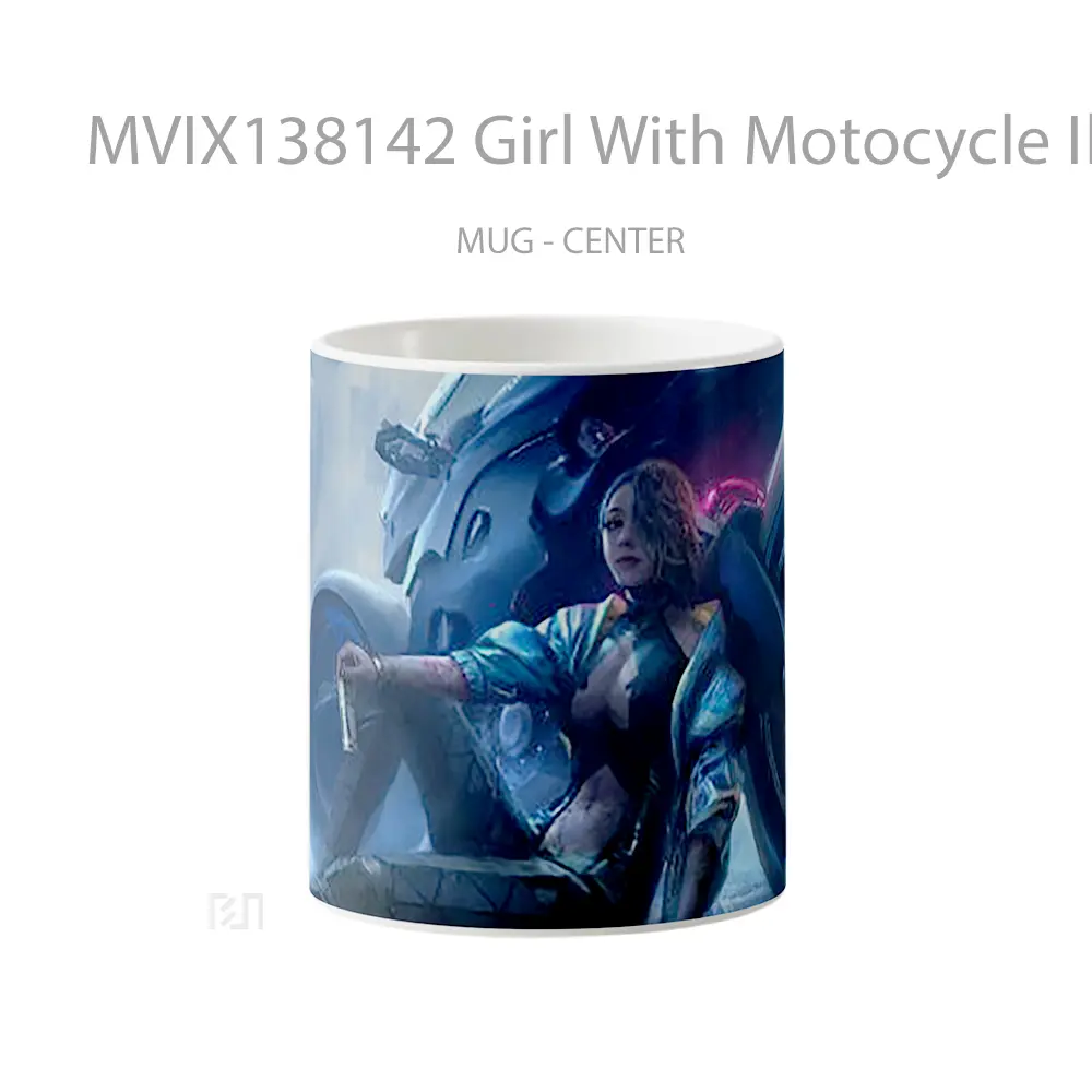 Mug Girl With Motocycle Illustration Gelas Seni Modern