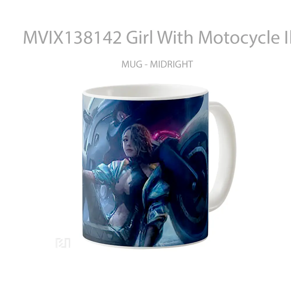Mug Girl With Motocycle Illustration Gelas Seni Modern - All-side / Desain