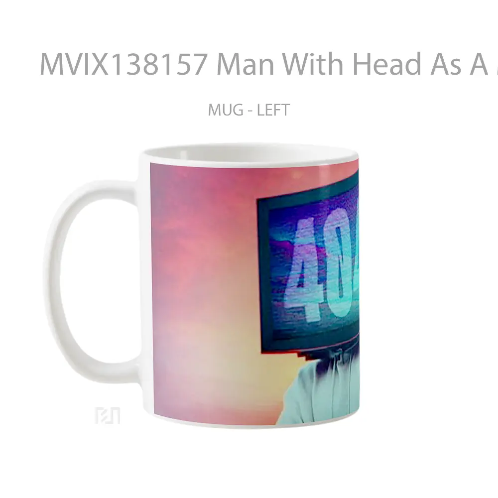 Mug Man With Head As A Monitor Gelas Keramik Unik - All-side / Desain