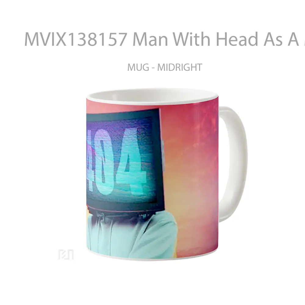 Mug Man With Head As A Monitor Gelas Keramik Unik - All-side / Desain