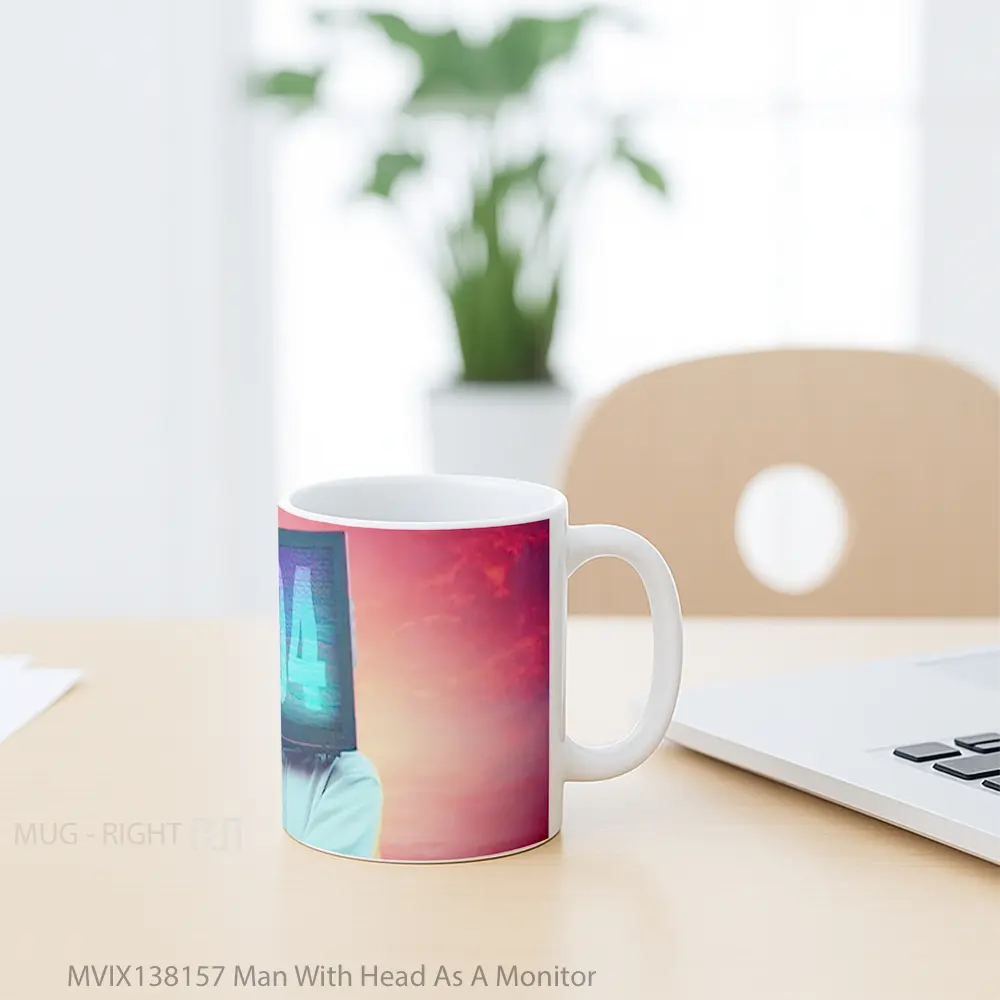 Mug Man With Head As A Monitor Gelas Keramik Unik - All-side / Desain