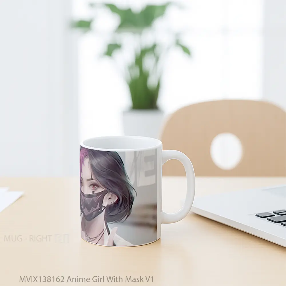 Mug Anime Girl With Mask V1 Cangkir Anime - All-side / Desain