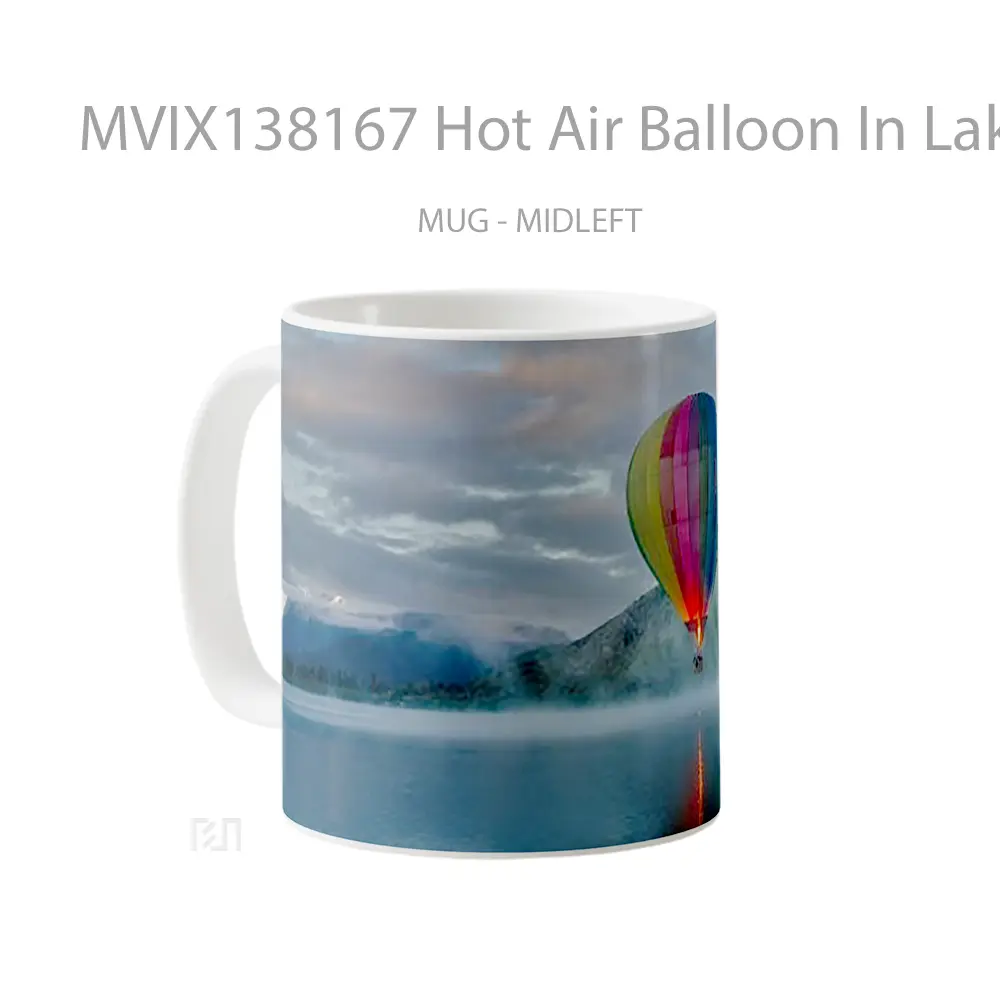 Mug Hot Air Balloon In Lake With Mountains Gelas Pemandangan Alam - All-side / Desain