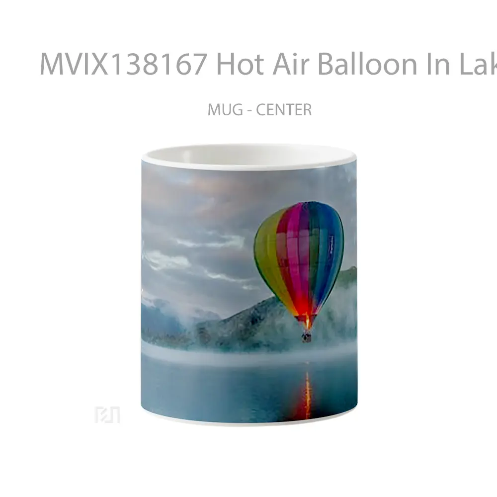 Mug Hot Air Balloon In Lake With Mountains Gelas Pemandangan Alam