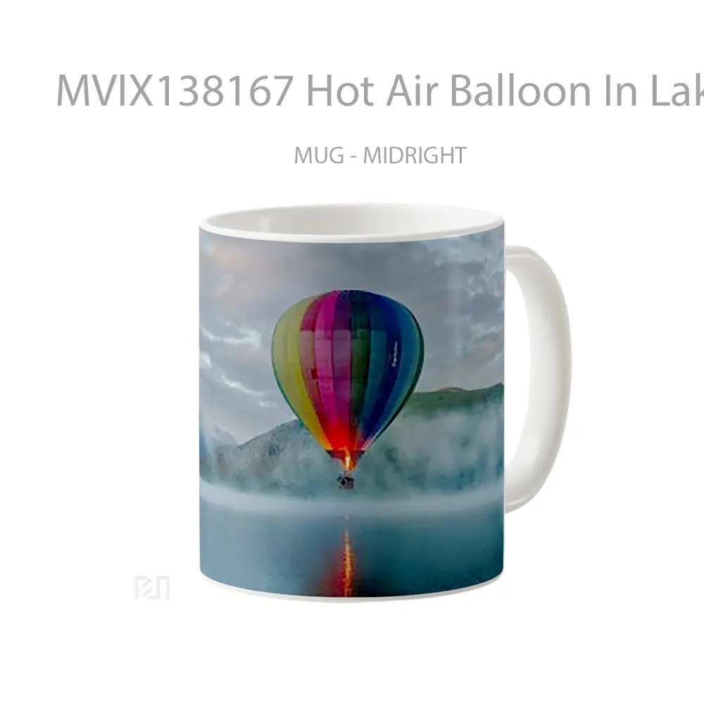 Mug Hot Air Balloon In Lake With Mountains Gelas Pemandangan Alam - All-side / Desain