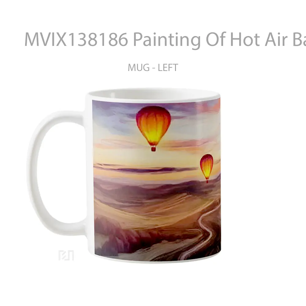 Mug Painting Of Hot Air Balloons Gelas Seni Modern - All-side / Desain