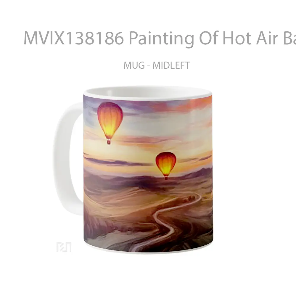 Mug Painting Of Hot Air Balloons Gelas Seni Modern - All-side / Desain