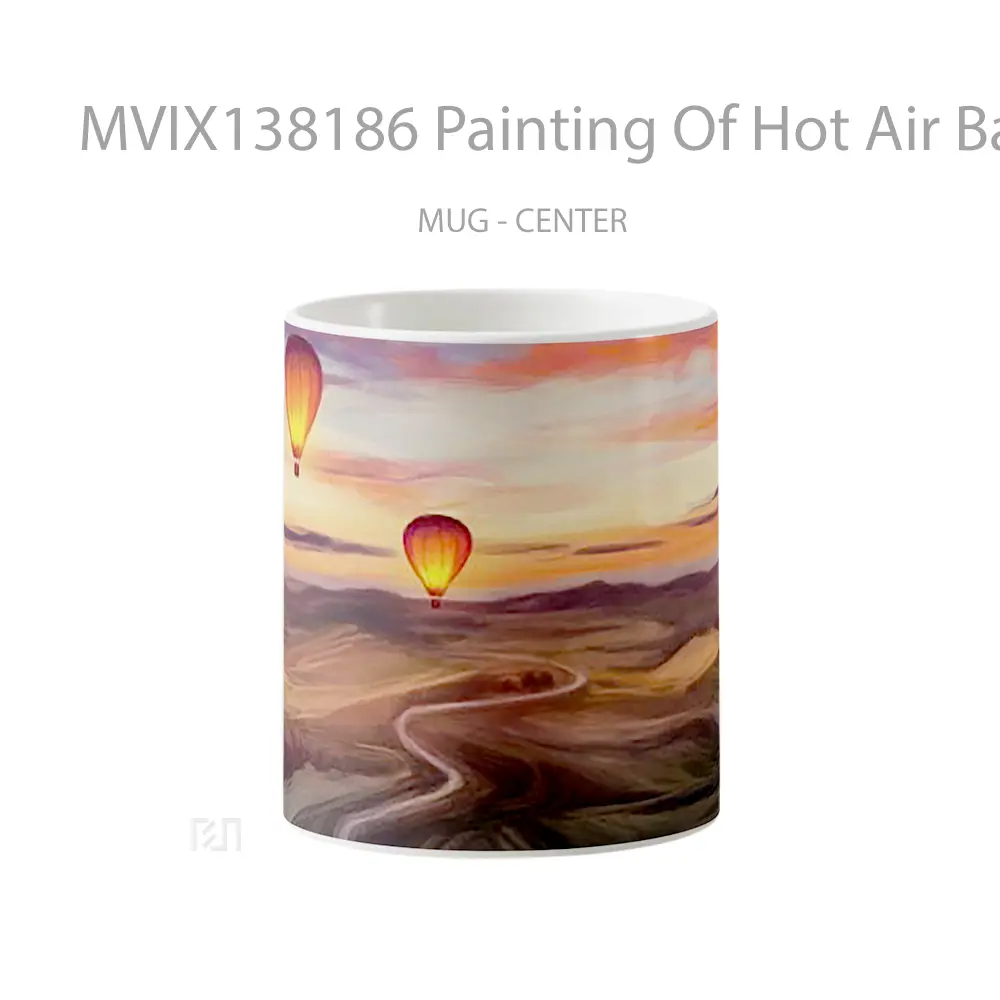 Mug Painting Of Hot Air Balloons Gelas Seni Modern