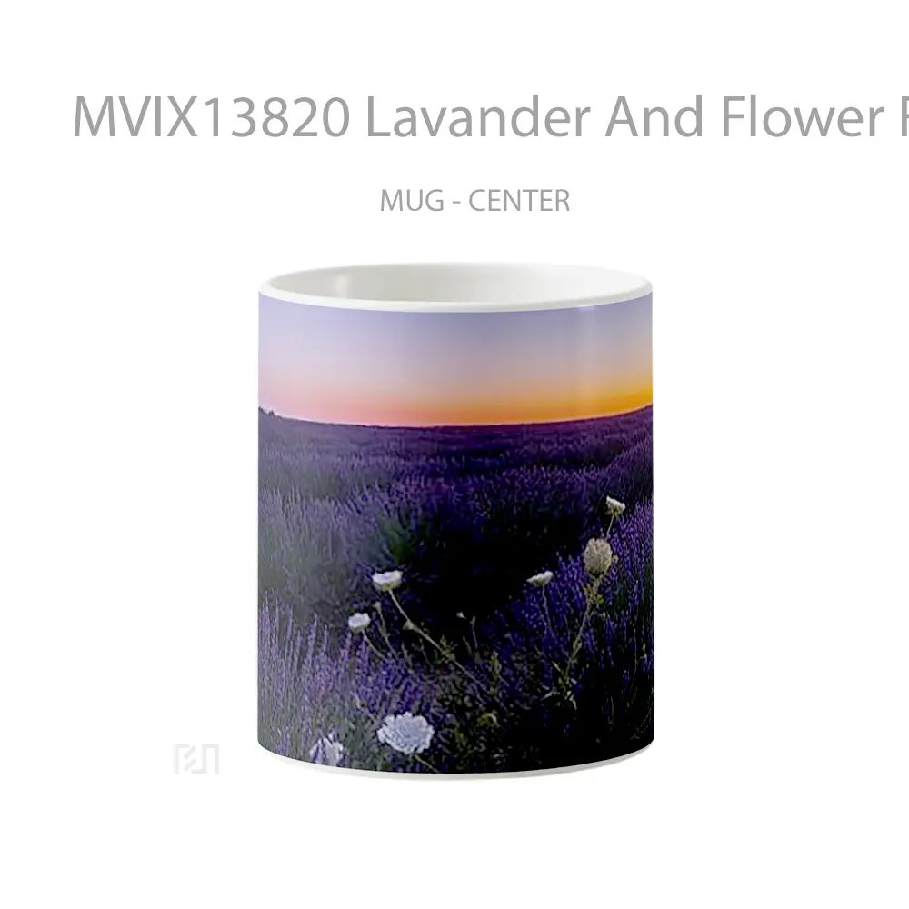 Mug Lavander And Flower Field At Sunset Gelas Pemandangan Alam