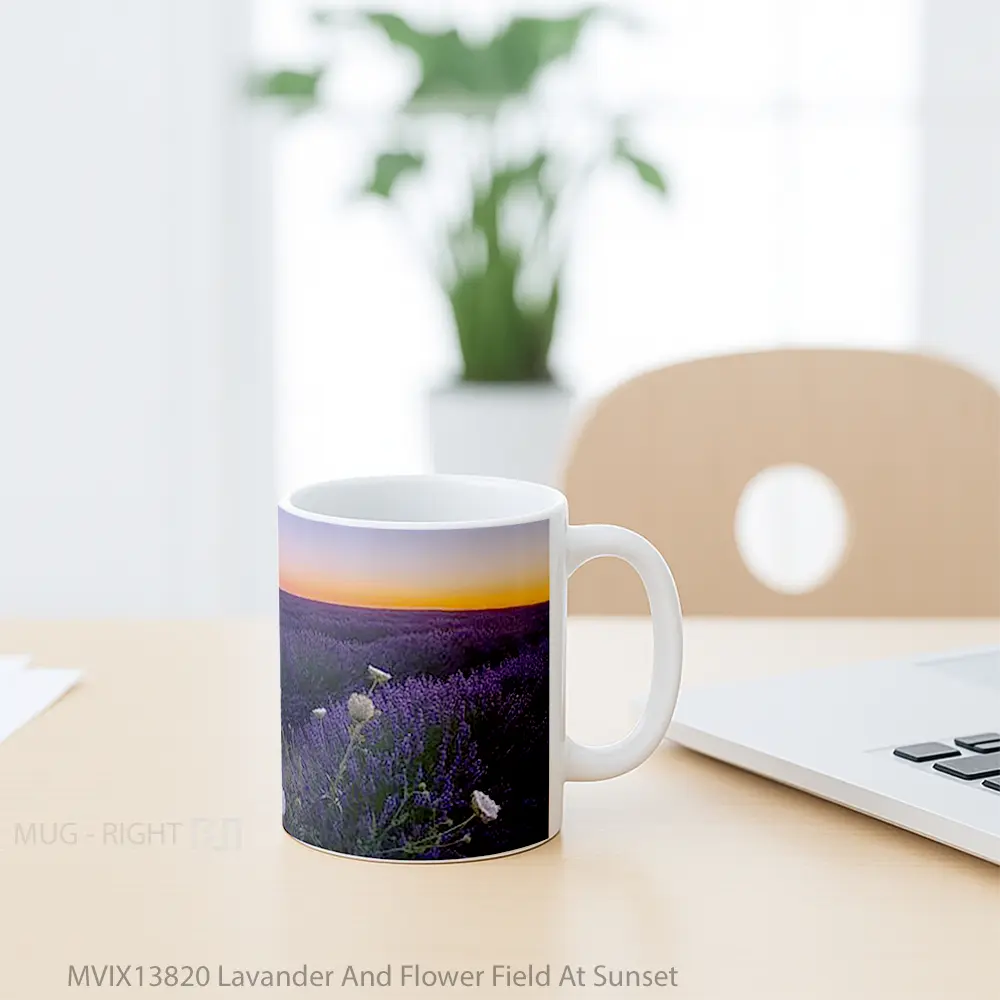 Mug Lavander And Flower Field At Sunset Gelas Pemandangan Alam - All-side / Desain