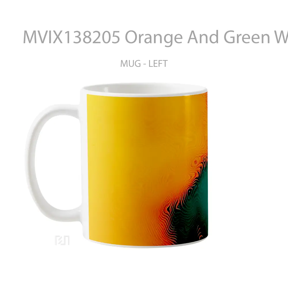 Mug Orange And Green With Waves Gelas Keramik Unik - All-side / Desain