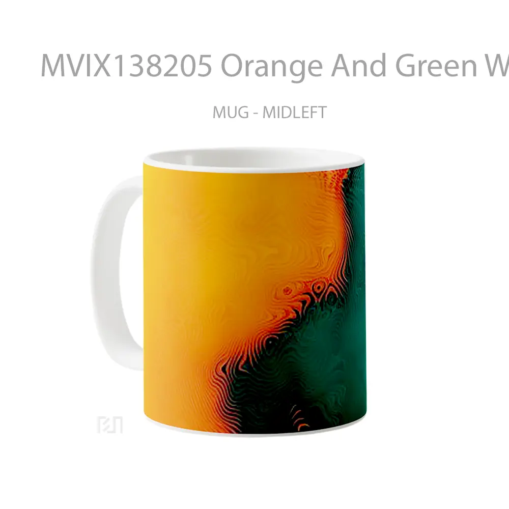 Mug Orange And Green With Waves Gelas Keramik Unik - All-side / Desain