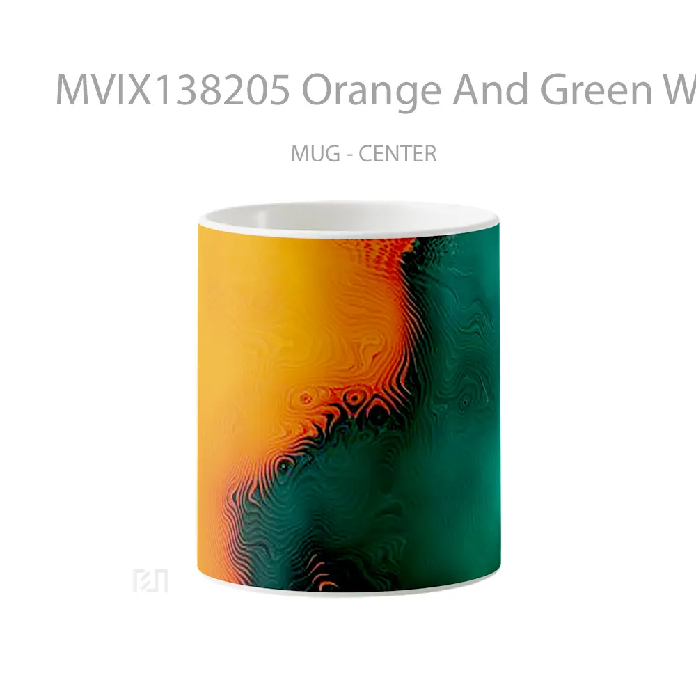 Mug Orange And Green With Waves Gelas Keramik Unik