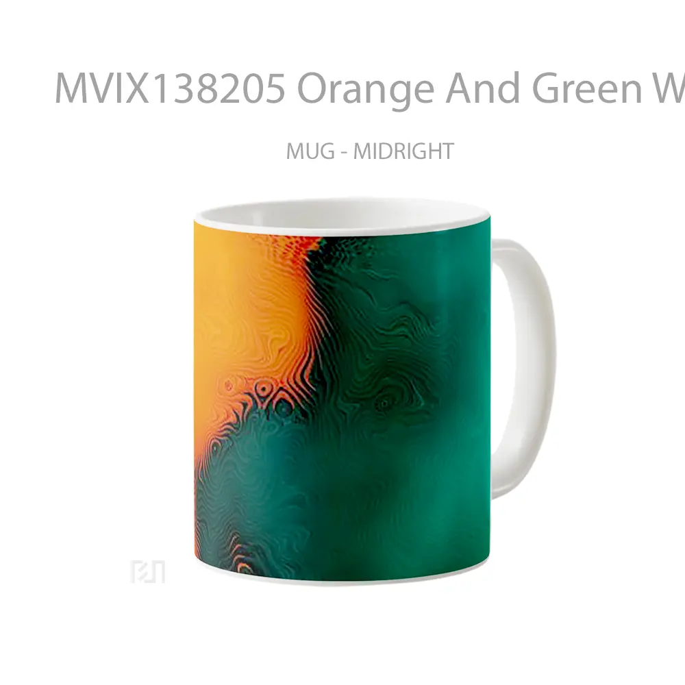 Mug Orange And Green With Waves Gelas Keramik Unik - All-side / Desain