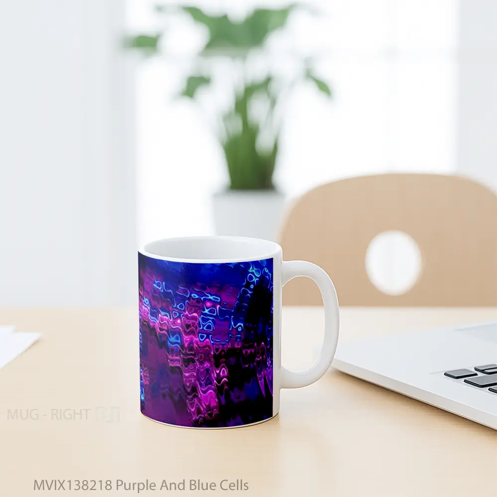 Mug Purple And Blue Cells Gelas Keramik Unik - All-side / Desain
