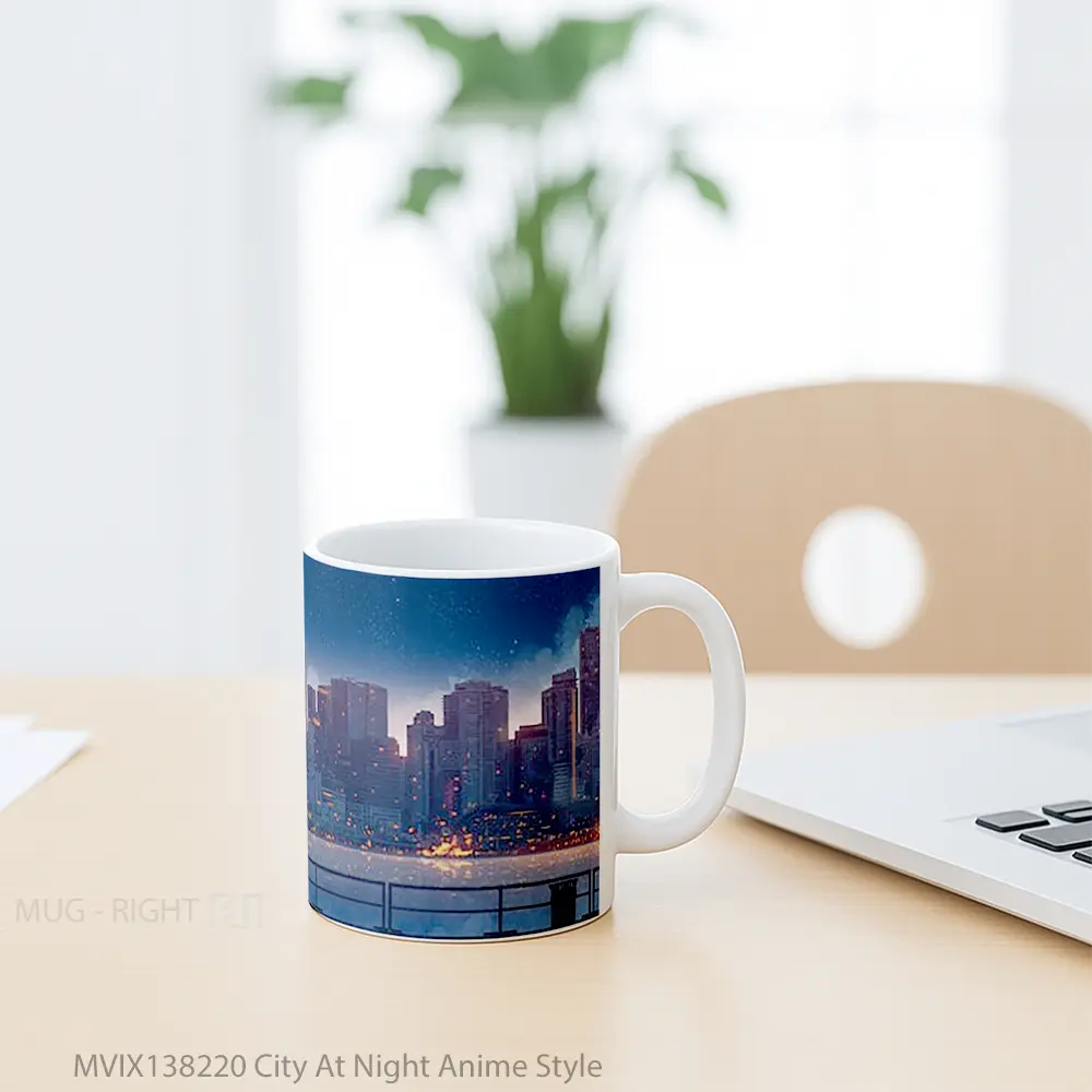 Mug City At Night Anime Style Cangkir Anime - All-side / Desain
