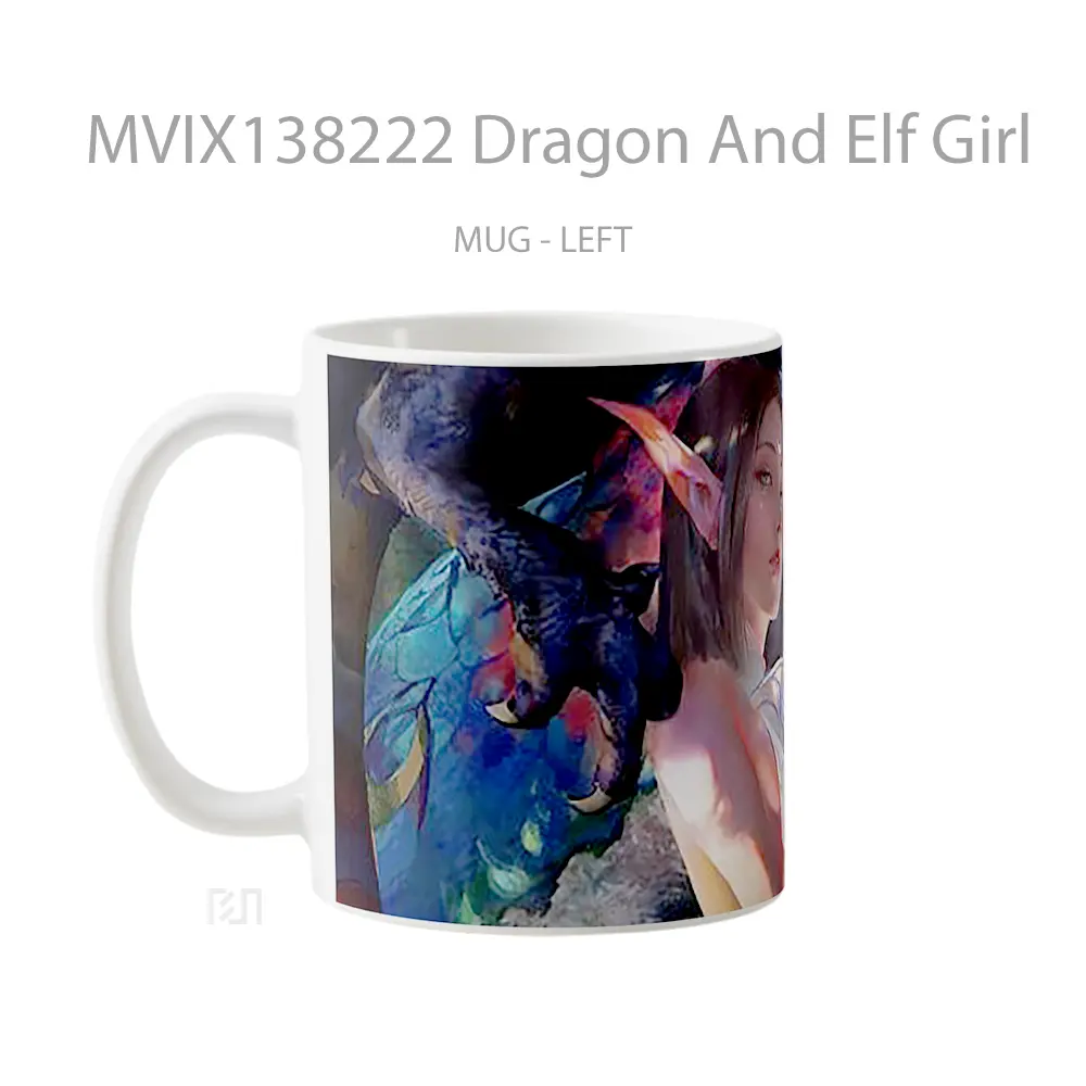 Mug Dragon And Elf Girl Gelas Fantasi - All-side / Desain
