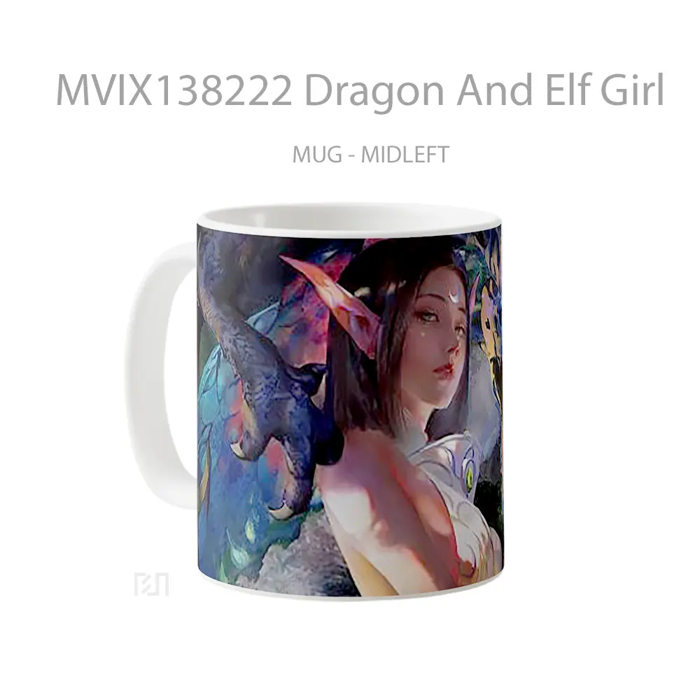 Mug Dragon And Elf Girl Gelas Fantasi - All-side / Desain