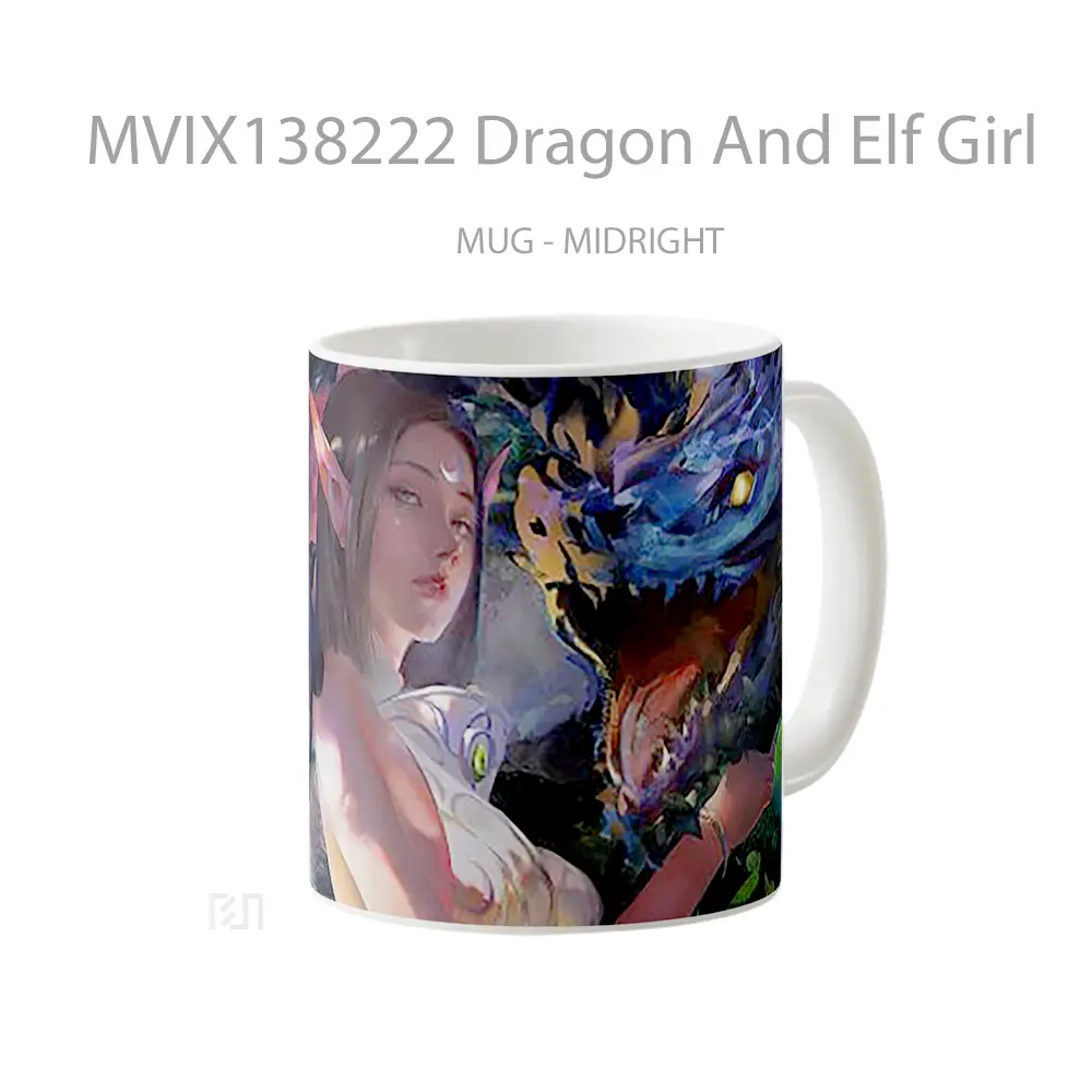 Mug Dragon And Elf Girl Gelas Fantasi - All-side / Desain