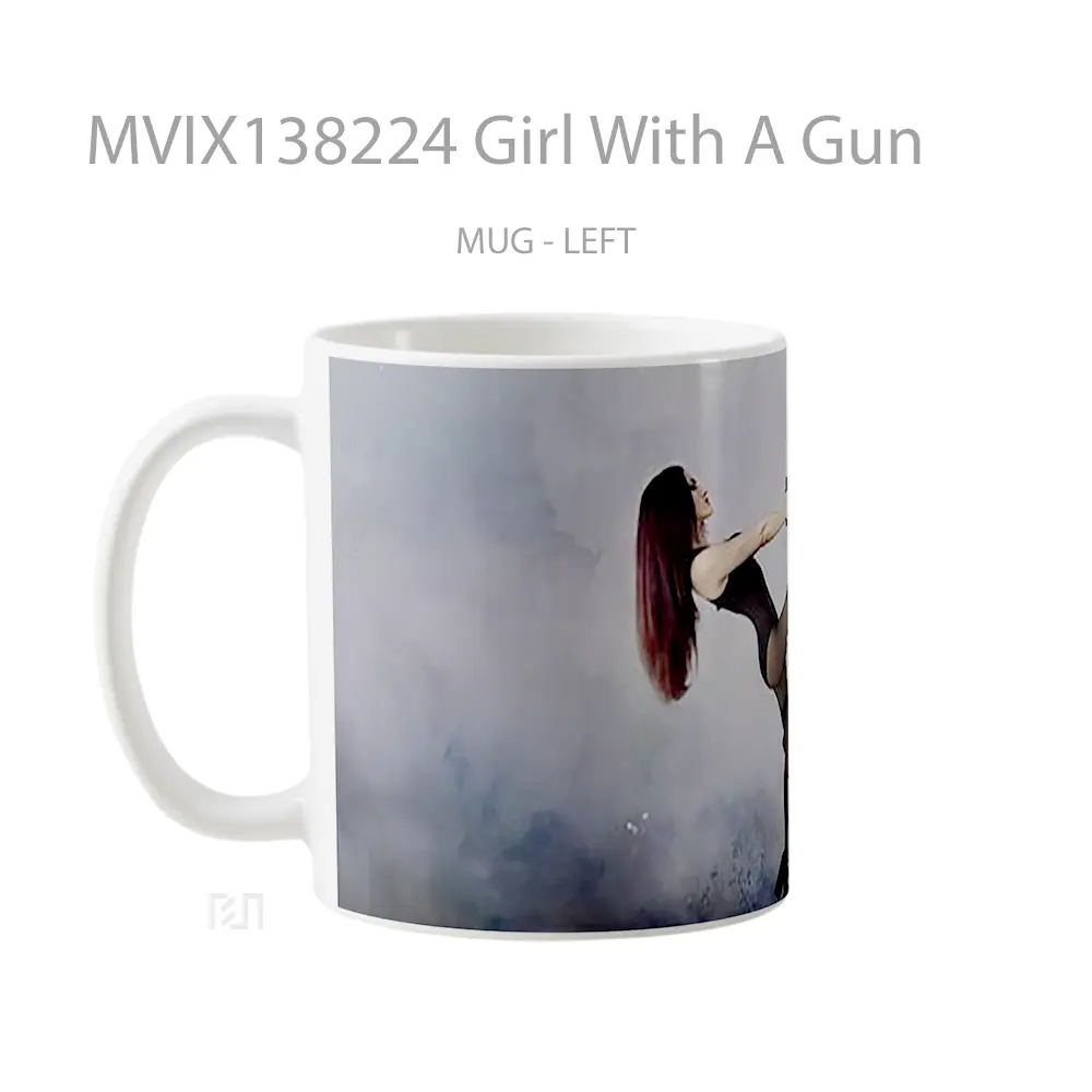 Mug Girl With A Gun Gelas Keramik Unik - All-side / Desain