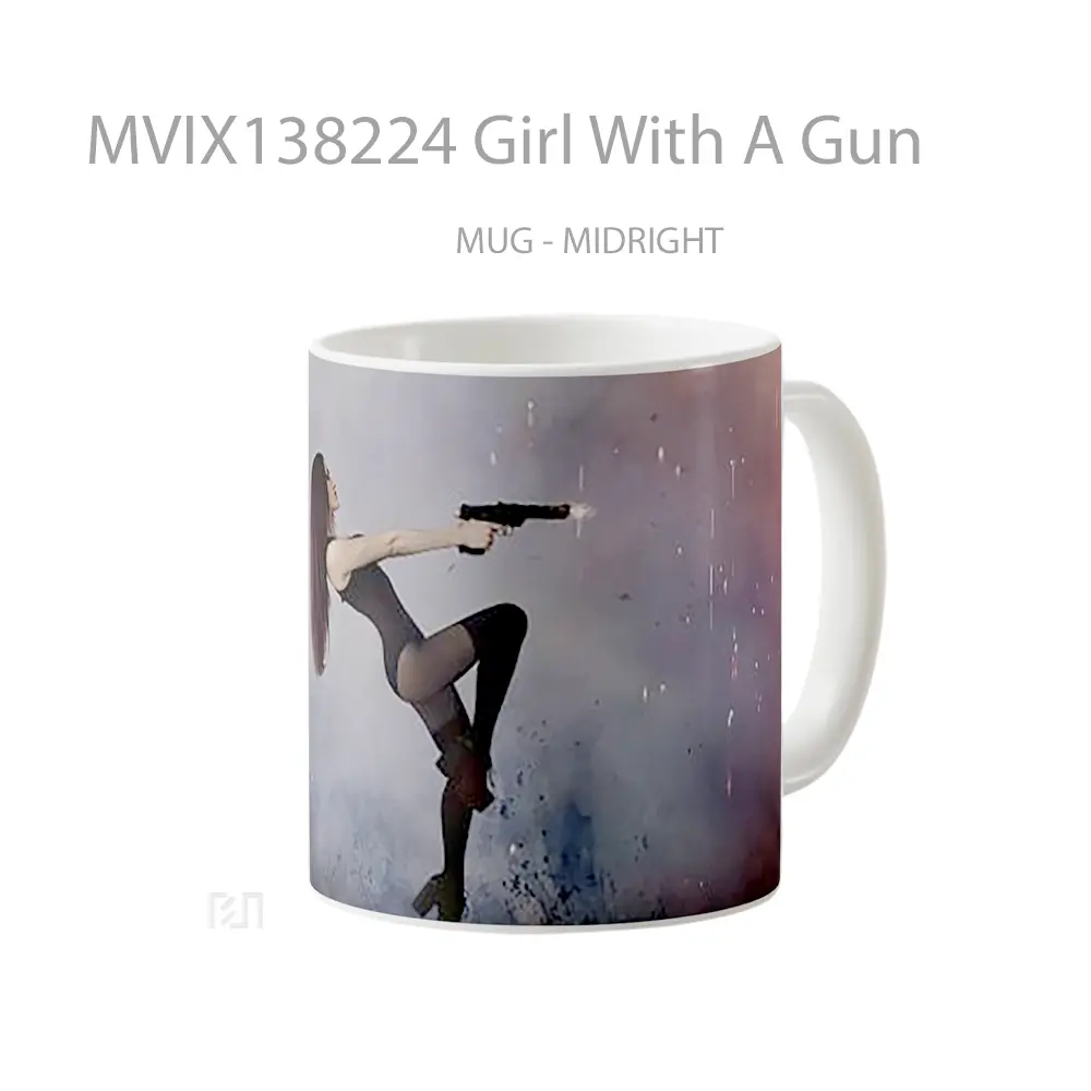 Mug Girl With A Gun Gelas Keramik Unik - All-side / Desain