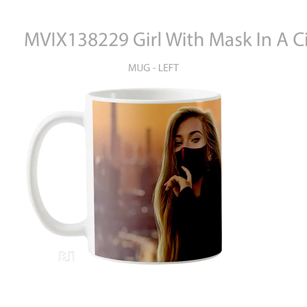 Mug Girl With Mask In A City Gelas Keramik Unik - All-side / Desain