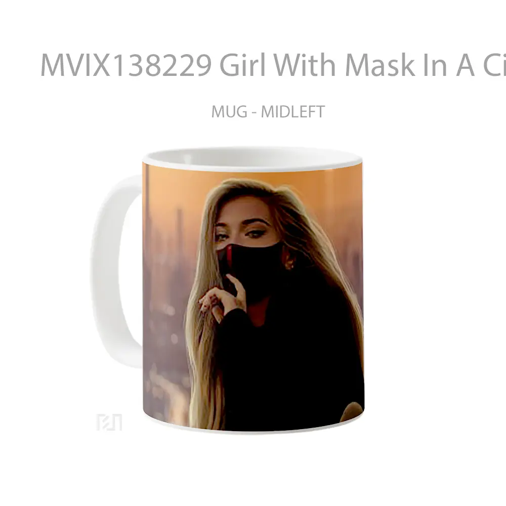 Mug Girl With Mask In A City Gelas Keramik Unik - All-side / Desain