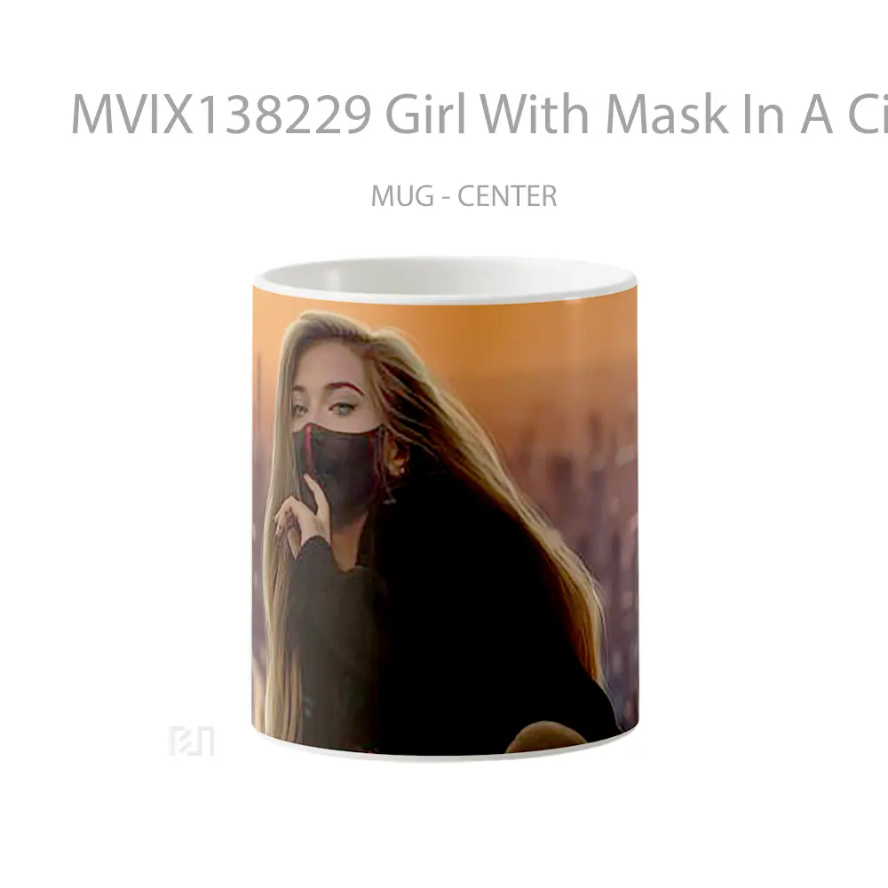 Mug Girl With Mask In A City Gelas Keramik Unik