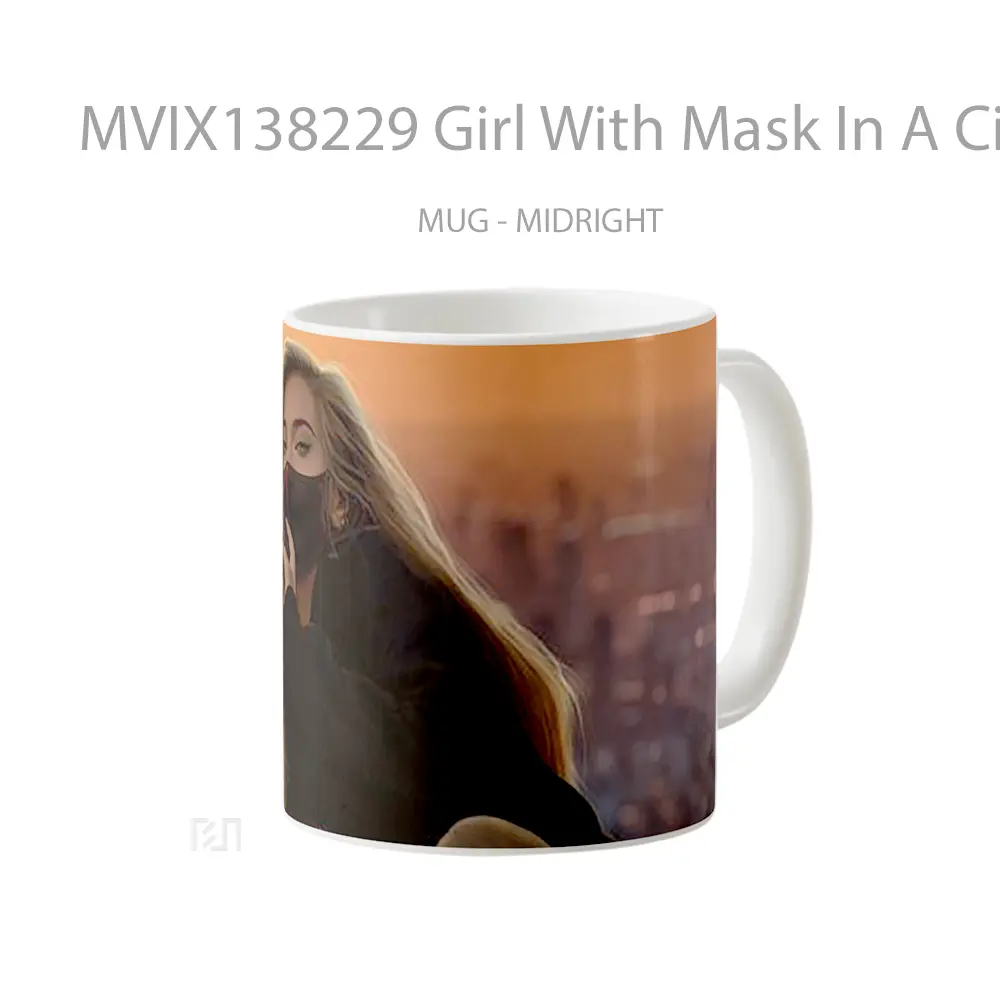 Mug Girl With Mask In A City Gelas Keramik Unik - All-side / Desain