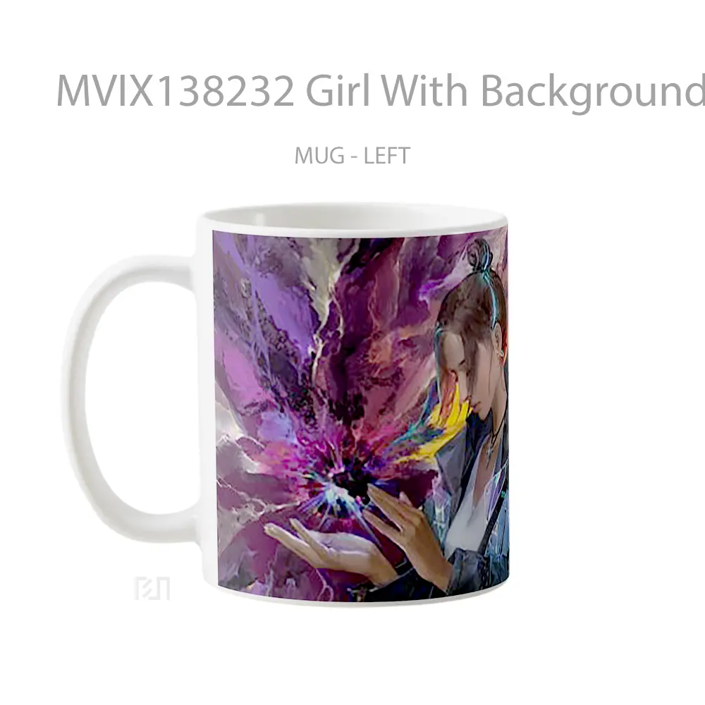 Mug Girl With Background In Fusion Of Colors Gelas Keramik Unik - All-side / Desain