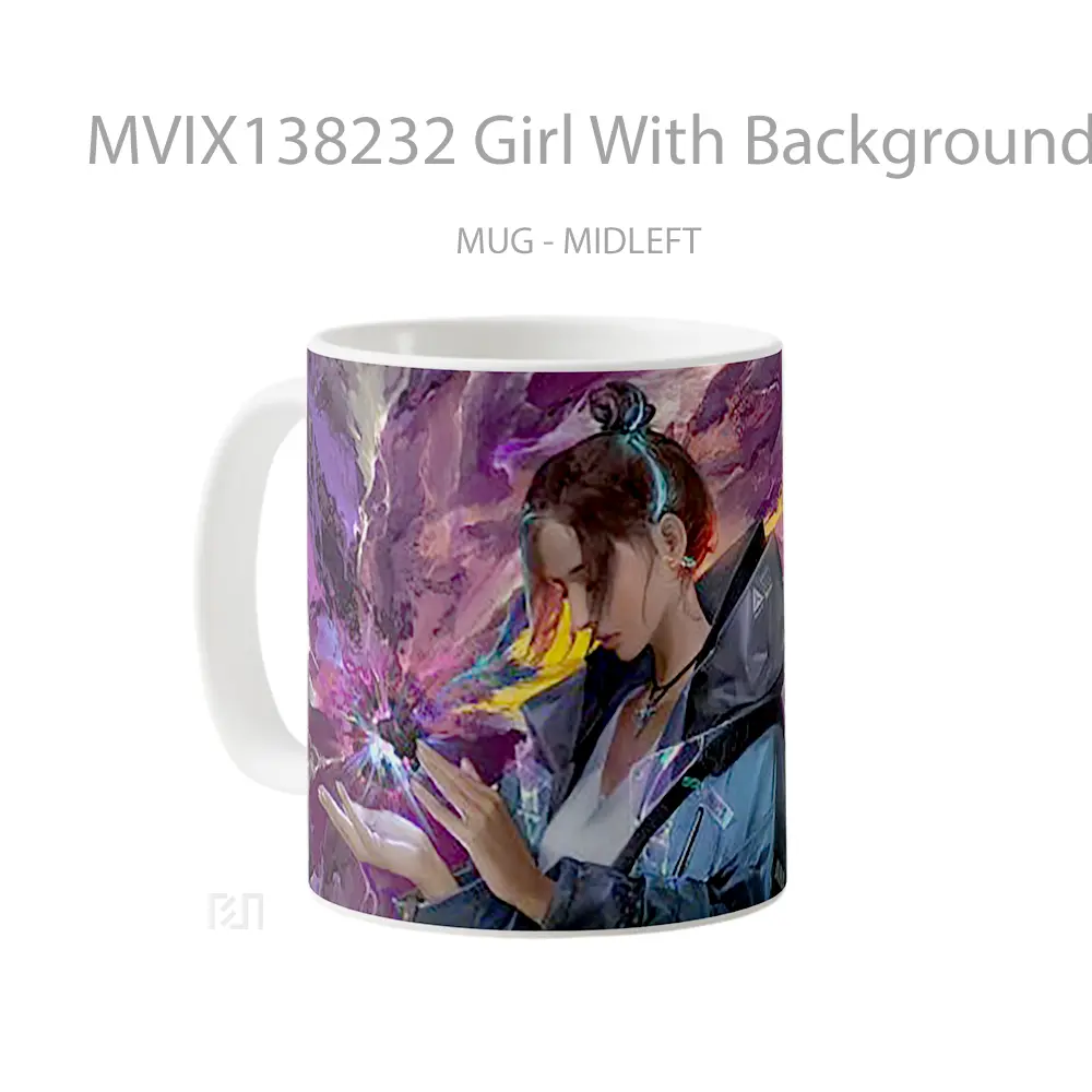 Mug Girl With Background In Fusion Of Colors Gelas Keramik Unik - All-side / Desain