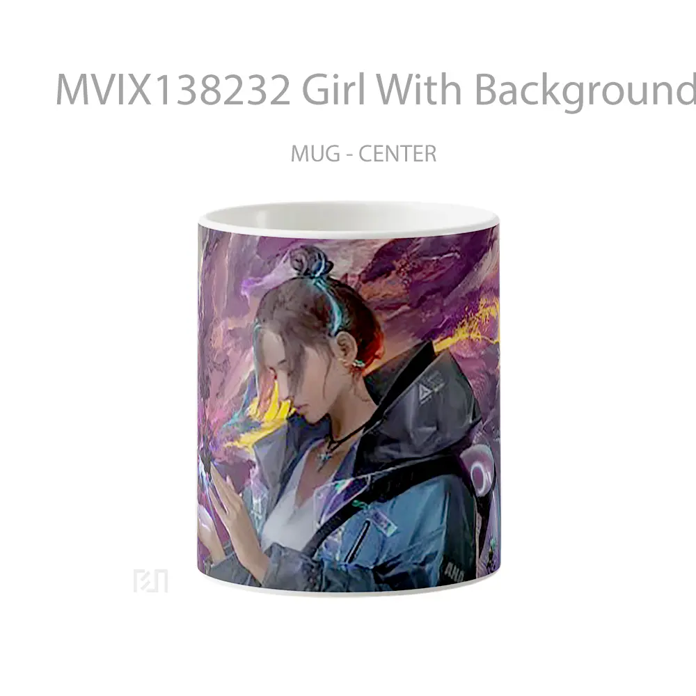 Mug Girl With Background In Fusion Of Colors Gelas Keramik Unik