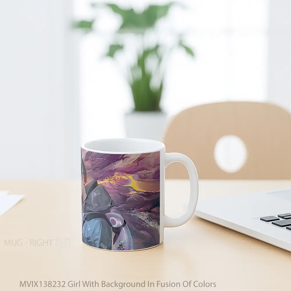 Mug Girl With Background In Fusion Of Colors Gelas Keramik Unik - All-side / Desain