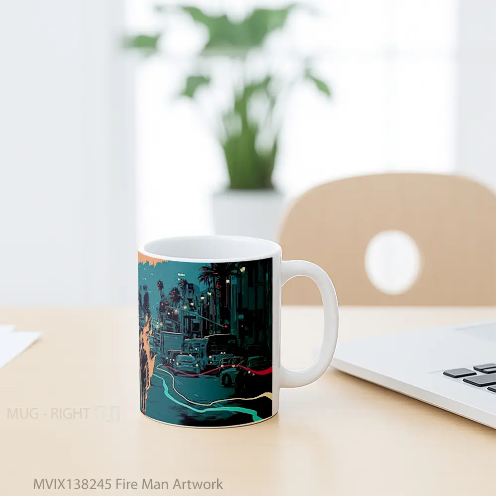Mug Fire Man Artwork Gelas Seni Modern - All-side / Desain