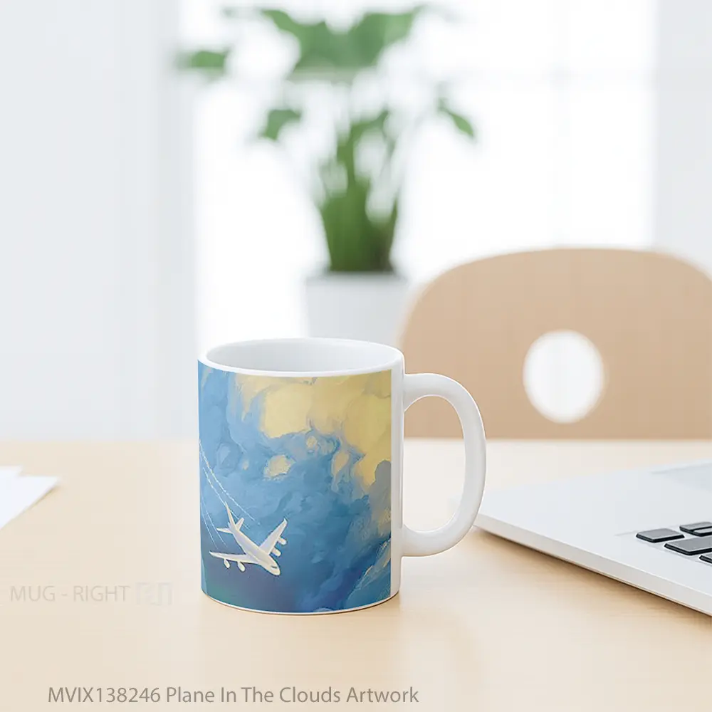 Mug Plane In The Clouds Artwork Gelas Pemandangan Alam - All-side / Desain