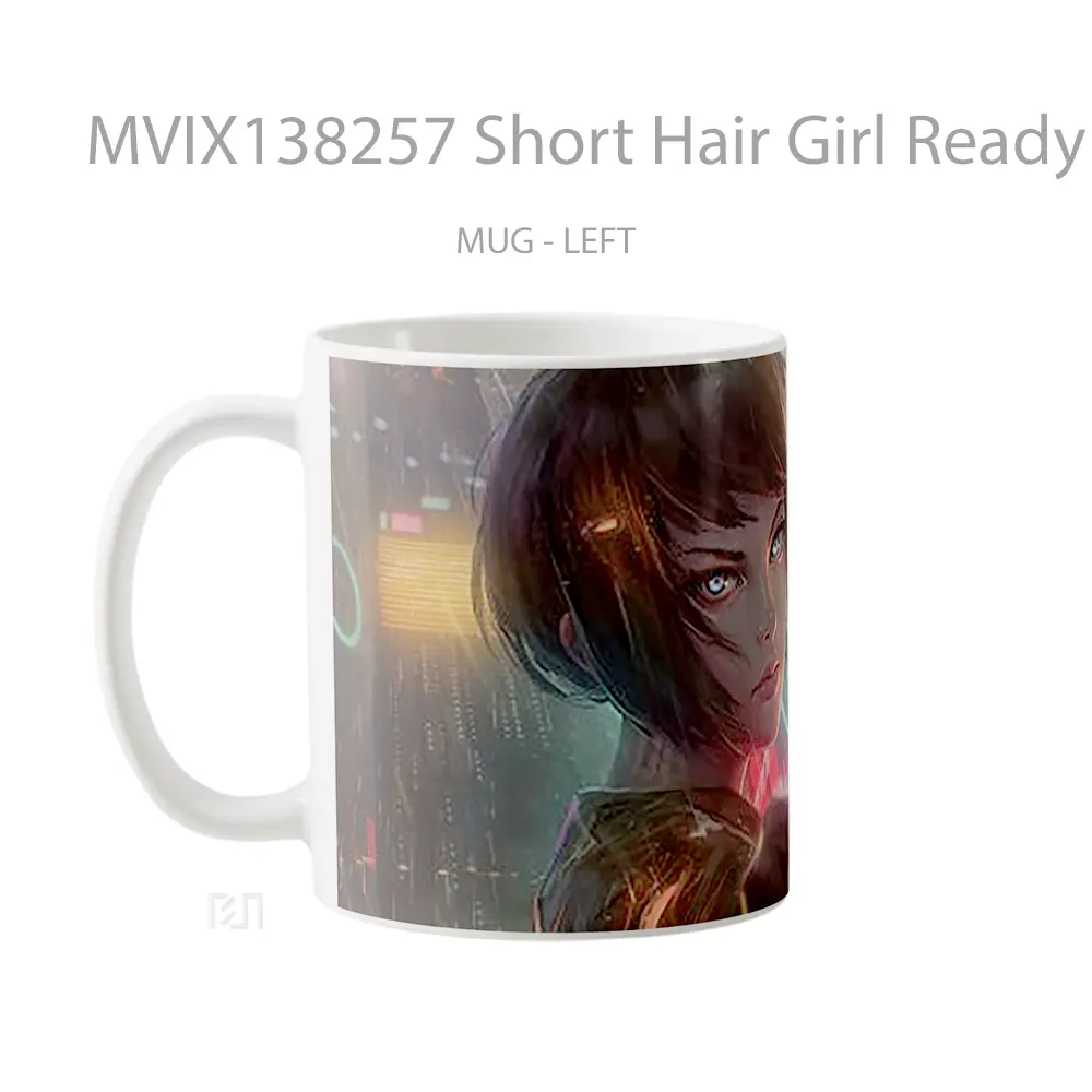 Mug Short Hair Girl Ready For Shot Estilo Anime Cangkir Anime - All-side / Desain