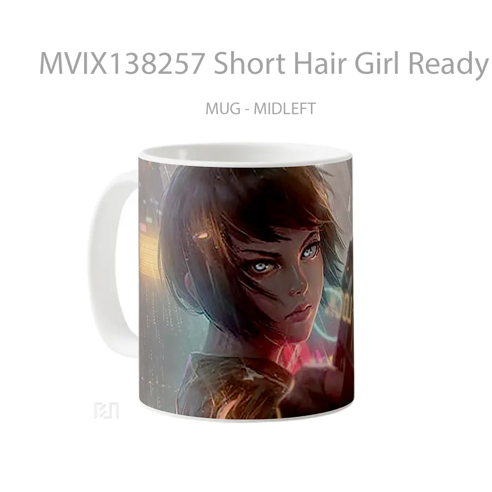 Mug Short Hair Girl Ready For Shot Estilo Anime Cangkir Anime - All-side / Desain