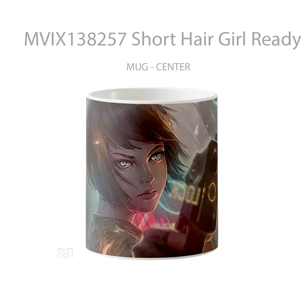 Mug Short Hair Girl Ready For Shot Estilo Anime Cangkir Anime